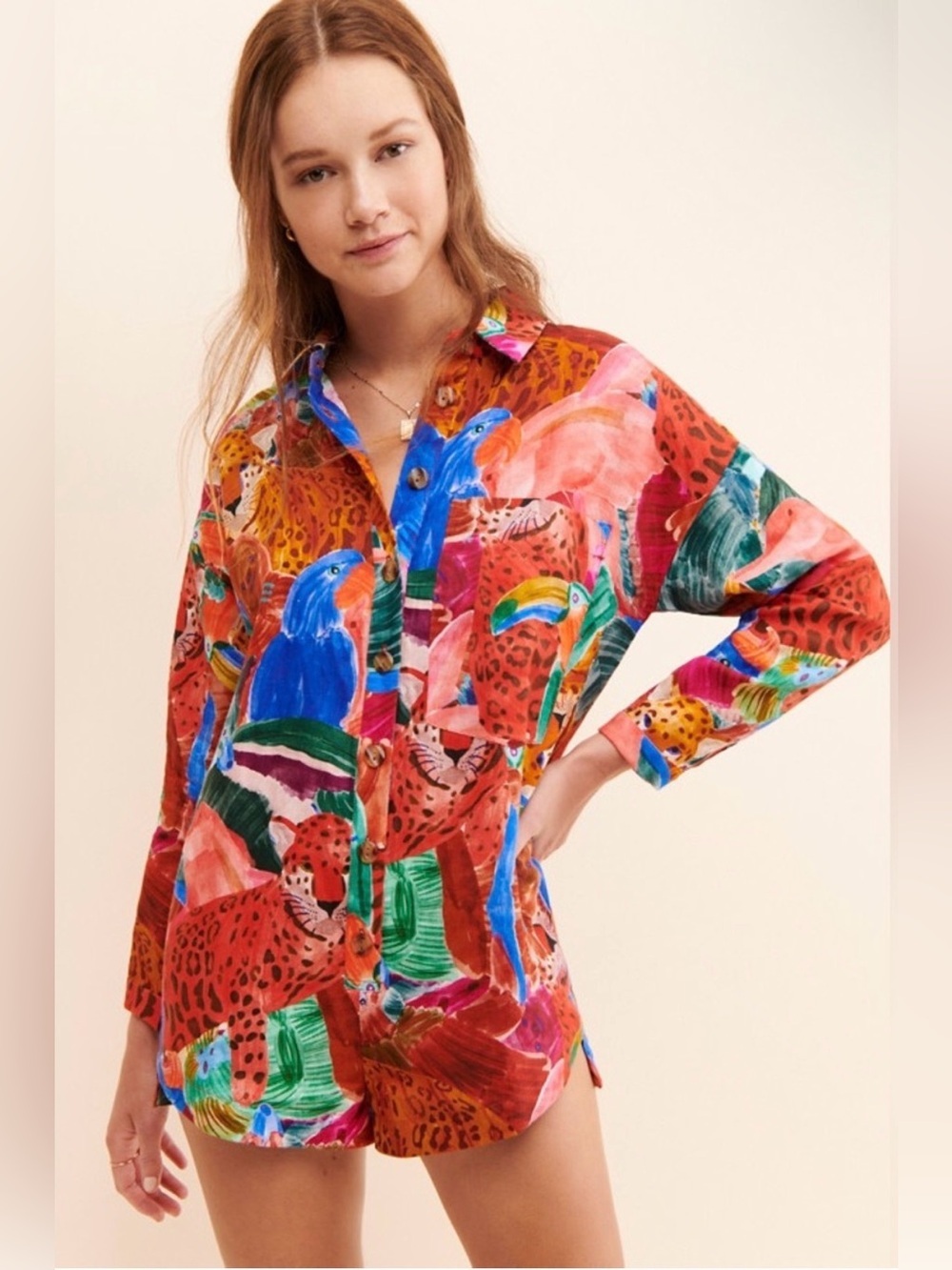 Farm Rio Multicolored Animal Collage Romper
